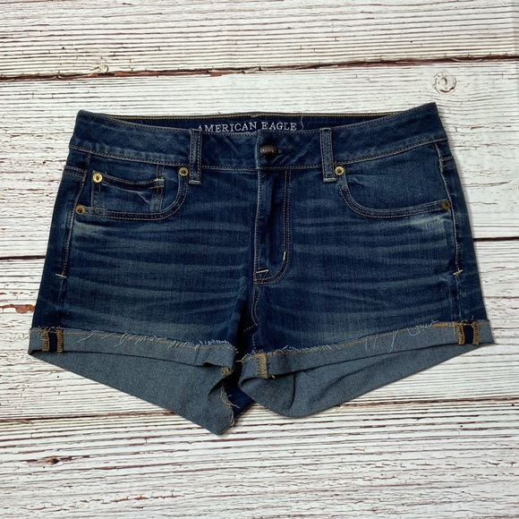 AEO American Eagle Outfitters Shortie Dark Denim Jean Shorts Sz 8 - Picture 4 of 13